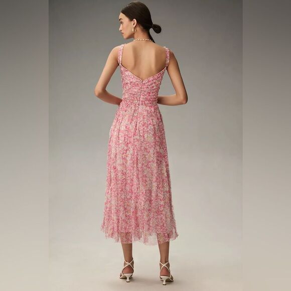 NWT $498 Anthropologie Mac Duggal Sleeveless V-Neck Mesh Midi Dress - Picture 4 of 12